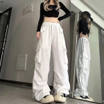 Y2K Cargo Pants Moteri&scaron;kos Gatvės Apranga Plačios Kelnės Harajuku Didelės Ki&scaron;enės Bf High Waist Baggy Sportinės Kelnės S pilka spalva