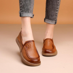 Retro Loafers Natūralios odos Moteri&scaron;ki plok&scaron;čiapadžiai Batai Kvadratiniai batai Mink&scaron;tu Padu Vienspalviai Užsegami batai 38 gelsvai ruda