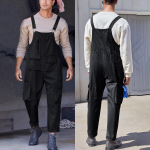 Vyri&scaron;ki kombinezonai su antkrūtiniais, skirti vyri&scaron;kam darbui Dungarees Unisex Workwear Romper Oversized Jumpsuit L juoda