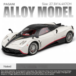 1/18 Pagani lydinio sportinio automobilio modelis, lieto metalo lenktyninio automobilio modelio modeliavimas, garsas ir &scaron;viesa, atitraukiamas vaikų žaislas berniukams, kolekcija, papuo&scaron;alai, dovana balta