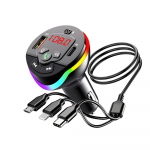Automobilinis Bluetooth 5.0 FM siųstuvas PD USB automobilinis įkroviklis MP3 moduliatorius grotuvas laisvų rankų garso imtuvas su 3 viename įkrovimo laidu, skirtu iPhone Huawei Xiaomi