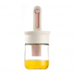 Aliejinė butelėlis su teptuku BPA neturintis aliejaus dozatorius su i&scaron;traukiamu teptuku atsparus auk&scaron;tai temperatūrai virtuvės įrankis maisto gaminimui kepimui kepsninei balta