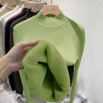 Viens gabalas Velvetas Auk&scaron;tu kaklu megztinis su pastorintu velvetu moterims, rudens ir žiemos naujas &scaron;iltas ilgomis rankovėmis bazinis megztinis One size