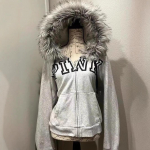 2KWEIRD Y2k Moteri&scaron;ki Gotikiniai Hip Hop Mados Grafiniai Punk Raidžių Spaudiniai Su Užtrauktuku Gobtuvai Esteti&scaron;ki Harajuku Gobtuvai Drabužiai Streetwear S pilka spalva