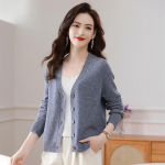 Fengxun Women's 100% Pure Wool V-Neck Cardigan 2XL