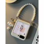 Atlenkiamas dėklas telefonui Samsung Galaxy Z Flip 6 Zflip 5 4 Dėklas Eleganti&scaron;kas perlo pakabukas grandinėlė Baltas odinis dangtelis Fundas For Samsung Galaxy Z Flip6