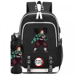2 vnt./rinkinys Anime Demon Slayer spausdintas kuprinė didelės talpos vandeniui atsparus mokyklinė kuprinė su 750 ml vandens buteliuku ne&scaron;iojamam kompiuteriui studentui berniukui mergaitei mokyklinė kuprinė dovana