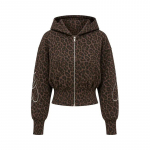 2026 Y2K Leopardų Ra&scaron;to Su Gobtuvu Užtraukiamas Džemperis ir Plačių Kojų Jogger Kelnės Rinkinys Unisex Gatvės Apranga Medium black