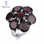 100% natūralaus brangakmenio juodo granato gėlių stiliaus žiedai 925 sterlingų sidabro puikūs papuo&scaron;alai moters jubiliejaus ir gimtadienio proga. us ring size 7# raudona