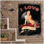 Les Tr&eacute;sors De Lily [A2176] - Plaque m&eacute;tal r&eacute;tro 'I Love Rock N Roll' noir rouge (1951) - 40x30 cm