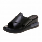 &bdquo;Wedge Heel&ldquo; sandalai, moteri&scaron;ki, vasaros nauji kasdieniai atviri pir&scaron;tai, stori apatiniai Muffin Cross auk&scaron;takulniai &scaron;lepetės, moteri&scaron;kos 34 juoda