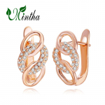 MINTHA Klipsiniai auskarai Madingi mados papuo&scaron;alai Kubinis cirkonis Tu&scaron;čiaviduriai auskarai-smeigtukai Moterims Rožinio aukso spalvos auskarai A