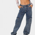 Moteri&scaron;kos tiesios laisvos plačios kelnės Cargo Multi Pocket Jeans Laisvalaikiai džinsai moterims M pilka spalva