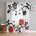 Raudonos ir juodos rožės baltos permatomos užuolaidos mergaitės vaikų miegamajam, virtuvės langui, užuolaidos, namų dekoracija 135W x 114H(cm)