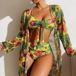 Trijų dalių bikinio rinkinys Paplūdimio sijono tunikos paplūdimyje Cover Up maudymosi kostiumėlis Moteri&scaron;kas spausdintas bikini maudymosi kostiumėlis vasaros paplūdimio dėvėjimas