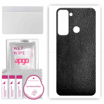 apgo Protective Skin Sticker for the back compatible with Tecno Pop 5 LTE, Wrap Film, Foil, Vinyl - Pattern Black Leather