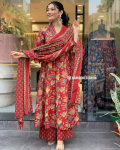 Indi&scaron;kas moteri&scaron;kas dizainerio A formos Kurta kelnių ir Dupatta komplektas vakarui Top Tunika Salwar kostiumas Kurti M raudona