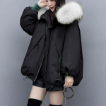 Didelis kailinis apykaklė Parkas paltas moterims žieminis užtrauktuku ki&scaron;enė žieminis moteri&scaron;kas &scaron;altas paltas 2023 m. stora &scaron;ilta medvilninė striukė moteri&scaron;ka M smėlis