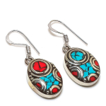 Tibetan Turquoise, Coral Handmade Jewelry Earring 1.38 j2d65