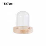 Home Decor Terrarium Jar Transparent Bottle Glass cloche Wooden base Dust Cover Flower Storage box 5x7cm