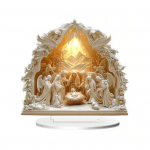 Kalėdų Prakartėlio Ornamentas Jėzaus Gimimo Scena Mergelė Marija Angelas Animacinis Atspaudas Krik&scaron;čioni&scaron;ka Stalo Puo&scaron;mena Namams Ofisui &Scaron;ventiniam Eksponavimui balta