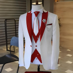 Kostiumas Baltas Vyri&scaron;kas Kostiumas Juodas &Scaron;alio Atlapas Vestuvinis Smokingas Terno Masculino I&scaron;leistuvės Jaunikis 3 Dalių Siauro Kirpimo &Scaron;varkų Rinkiniai Vyrams XS raudona