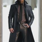 Vyri&scaron;kas ilgas PU odos atlapotas vėjo striukė Cosplay drabužių i&scaron;pardavimui Medium juoda