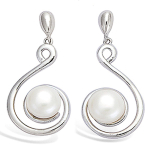 Les Tr&eacute;sors De Lily [L4651] - Boucles Argent 'Perla' ivoire argent&eacute; (rhodi&eacute;) - 30x15 mm