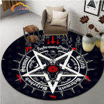 Pentaklio simbolio kilimas, masonų apvalus kilimas, ožkos galvos &scaron;ėtono kilimas, &bdquo;Ouija&ldquo; lenta su rankomis okultizmo kilimėlis &bdquo;Watchcraft Goth&ldquo; kilimas 150cm