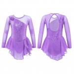 Mergaičių ilgomis rankovėmis blizgantys blizgučiai, rakto skylutė, nugara Baleto &scaron;okiai, gimnastika, triko, suknelė, dailiojo čiuožimo suknelė, &scaron;okių drabužiai 5-6 Years &scaron;viesiai violetinė spalva