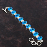 Briaunuota &Scaron;veicarijos mėlynos spalvos topazo apyrankė brangakmenių apyrankė 925 sterlingų sidabrinė apyrankė reguliuojama grandinės apyrankė rankų darbo papuo&scaron;alų dovana vestuvėms Adjustable