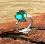 Žalias cirkonio žiedas, &scaron;irdies formos žiedas, 925 sterlingų sidabras, rankų darbo papuo&scaron;alai, sidabro papuo&scaron;alai