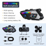 Kebidumei Bluetooth 5.3 Motociklo &scaron;almo ausinė 300 m Muzikos dalijimasis Belaidis Laisvų rankų skambinimas Telefonas Su 5 RGB spalvingomis &scaron;viesomis