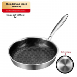 316 nerūdijančio plieno neprideganti keptuvė elektrinėms ir atviros liepsnos viryklėms, mažiau dūmų, idealiai tinka kepsniams virti. 26CM single side beehive