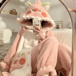 Sweet Hooded Animal Onesies kailinių pižamų komplektas Moteri&scaron;kas žieminis flanelinis miegui Kombinezonas Chalatas Naktinis Rožinis animacinis naktinis mar&scaron;kinys Naminiai drabužiai porai Dovana L