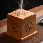 Incense Holder Box in Wood for Tabletop Use with Lid Relaxation Heart