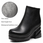 Natūralios odos platforminiai aulinukai moterims, mados plei&scaron;tiniai batai, rudens-žiemos moteri&scaron;ki batai auk&scaron;tu kulnu, &scaron;ilti moteri&scaron;ki sniego batai 36