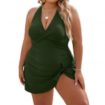 Vienos dalies maudymosi kostiumėlis su halteriu, atvira nugara, auk&scaron;tu liemeniu, reguliuojamomis petne&scaron;ėlėmis, i&scaron;imamais kau&scaron;eliais, monokinis, margintas spalvomis, maudymosi kostiumėlis XL juoda