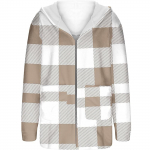 Women's checked fashion long-sleeved top coat XL chaki