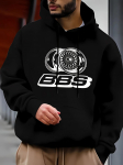 Vyri&scaron;kas laisvalaikio džemperis su gobtuvu ir spausdintu BBS ratlankio logotipu. Rudens ir žiemos mados megztinis su gobtuvu. S