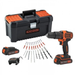 Perceuse &agrave; percussion sans fil - 18V - BLACK+DECKER - BDCHD18C2TA-QW &ndash; avec 2 batteries 18V &ndash; 30 accessoires juoda
