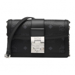 MCM Sidabrinė furnitūra Monogramos ra&scaron;to grandinėlės peties rankinė Dengtas drobės odos Crossbody Mini moteri&scaron;ka peties rankinė Juoda MWRBAWO05BK001 Basic Set (Bag+Dust Bag)