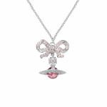 Vivienne Westwood Octavie lankas Saturno pakabukas Ilgas karoliai Unisex karoliai Sidabrinis Rožinis 6302039G-01P356-SM Box