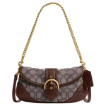 Coach Soho Flap 25 Klasikinis monogramos grandinėlės peties krep&scaron;ys Padengtas drobės ir odos moteri&scaron;kas peties krep&scaron;ys Ruda CAN45-B4S0M Basic Set (Bag+Dust Bag)
