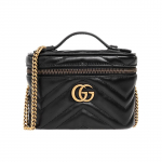 Gucci GG Marmont Juodo Odos &Scaron;evrono Dygsniuota Mini Kosmetinė Grandinėlės Crossbody Rankinė Moterims Kasdieniam Naudojimui Basic Set (Bag+Dust Bag)