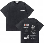 Skalbtas vintažinis reperio Kanye West baigimo me&scaron;kiuko grafikos mar&scaron;kinėlis vyrams, grynos medvilnės mar&scaron;kinėlis, vyri&scaron;ki hip hopo mados oversized mar&scaron;kinėliai M black