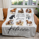 Personalizuotas arklių pledas, Individualus mergaitės, kuri myli arklius, pledas, Jodinėjimo pledas, Vaikams Arklių mylėtojo dovaninis pledas Flannel 130 x 150cm