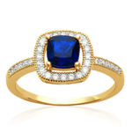 Bague Plaqu&eacute; Or 'Sissi' saphir blanc dor&eacute; - 11x11 mm
