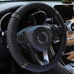 Juoda PU odinė deimantinė automobilio vairo dangtelio apsauga 15\/38cm priedai