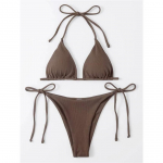 Naujas Sexy Halter Ribbed Bikini Moteri&scaron;ki maudymosi kostiumėliai Moteri&scaron;ki maudymosi kostiumėliai Dviejų dalių bikinio rinkinys Pamink&scaron;tintas maudymosi kostiumėlis Moteriai S kava